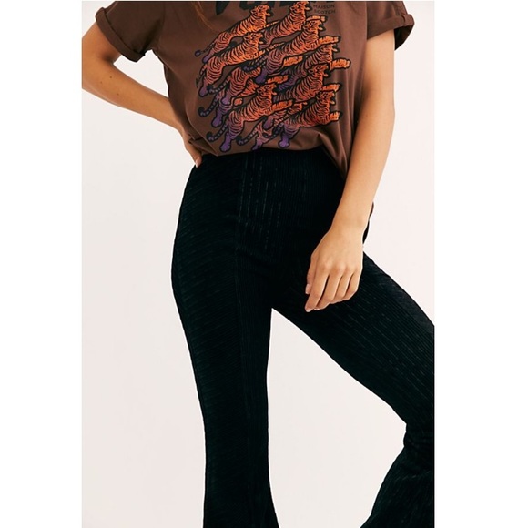 Free People Pants - {free people} black velvet slim pull-on flare pant